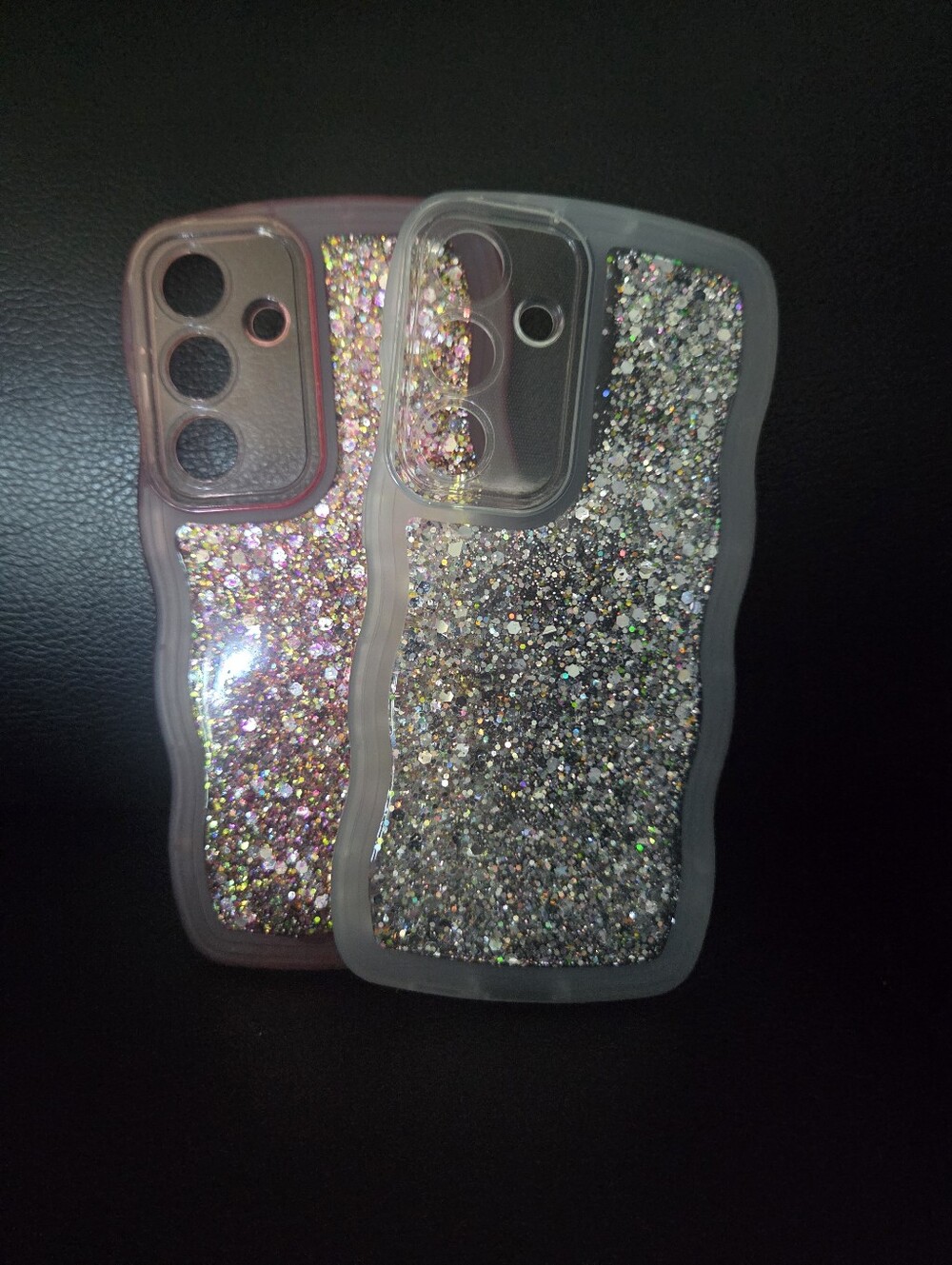 Samsung Galaxy S25 Plus Pink and White Glitter Sparkle Wavy Phone Cases 6.7"